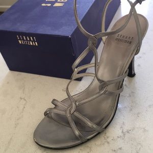 Lovely pewter ankle strap high heel sandal